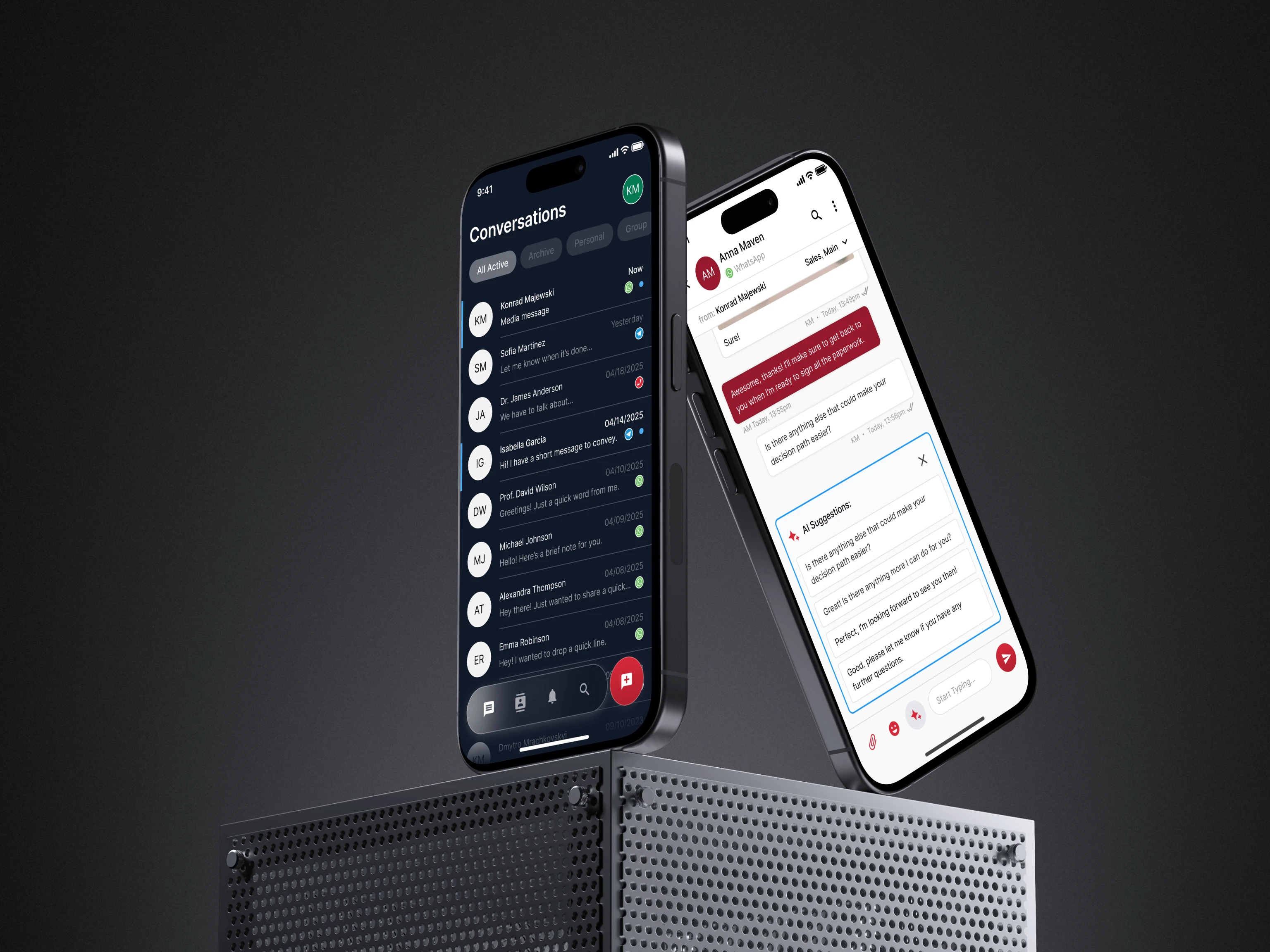 Compliance-first messaging app shown on two phones